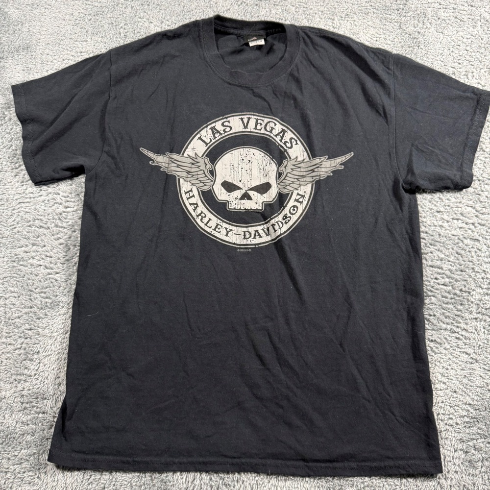 Harley Davidson Las Vegas Skull‎ Wings T Shirt Men Large Black Nevada Motorcycle